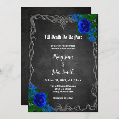 Royal Blue Rose Chalk Board Fall Wedding Invitation