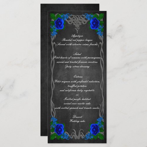 Royal Blue Rose Chalk Board Fall Wedding Menu Card