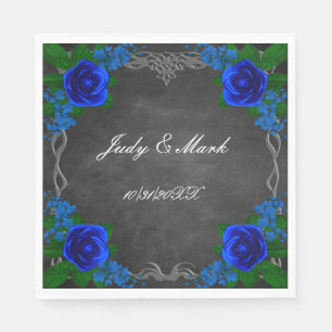 Royal Blue Rose Chalk Board Fall Wedding Napkins