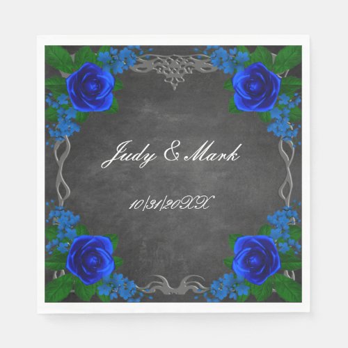 Royal Blue Rose Chalk Board Fall Wedding  Napkins