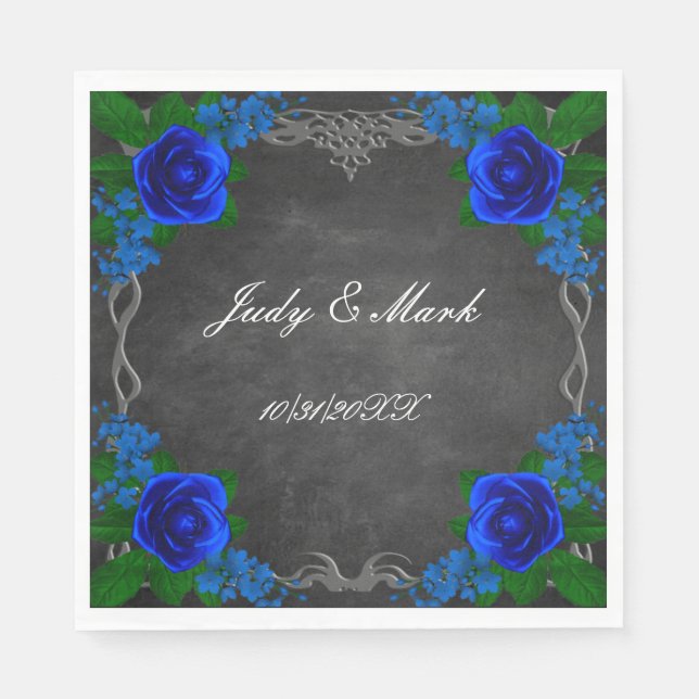 Royal Blue Rose Chalk Board Fall Wedding  Napkins (Front)