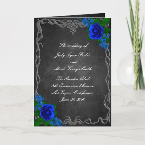 Royal Blue Rose Chalk Board Fall Wedding Program 