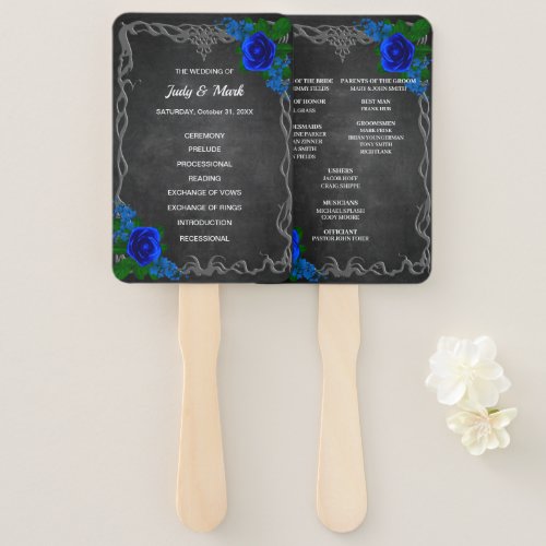 Royal Blue Rose Chalk Board Fall Wedding Program Hand Fan