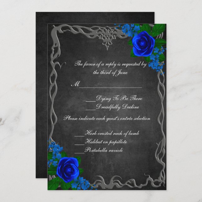 Royal Blue Rose Chalk Board Fall Wedding Response  Invitation (Front/Back)