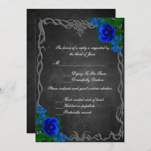 Royal Blue Rose Chalk Board Fall Wedding Response Invitation