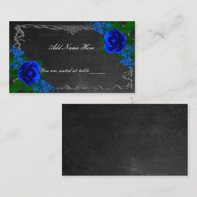 Royal Blue Rose Chalk Board Fall Wedding Table  Place Card (Front/Back)