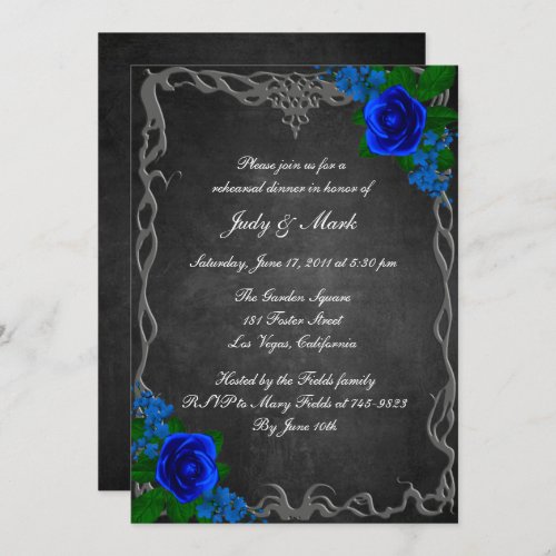 Royal Blue Rose Chalk Board Rehearsal Dinner Invitation