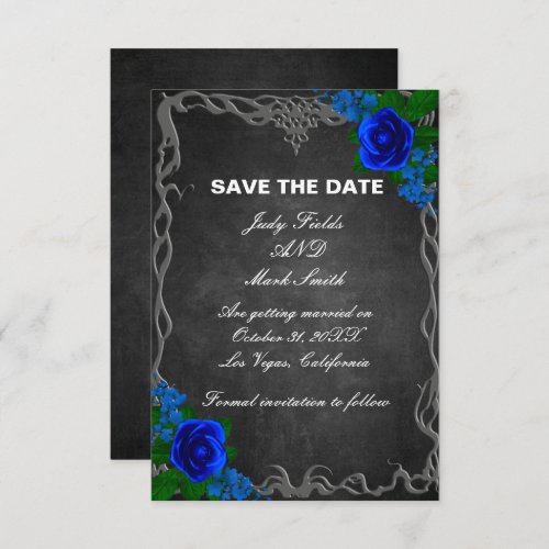 Royal Blue Rose Chalk Board Wedding Save The Date