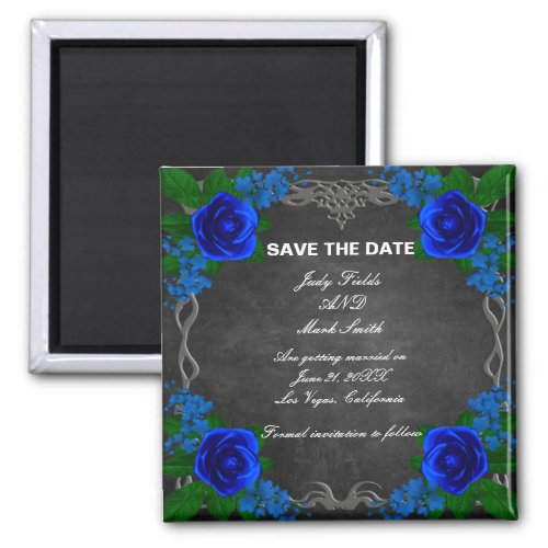 Royal Blue Rose Chalk Board Wedding Save The Date Magnet