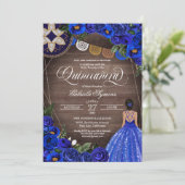 Royal Blue Rose Charro Country Gown Quinceanera  Invitation (Standing Front)