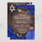 Royal Blue Rose Charro Country Gown Quinceanera  Invitation (Front/Back)