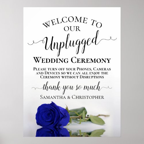 Royal Blue Rose Chic Unplugged Wedding Ceremony Poster