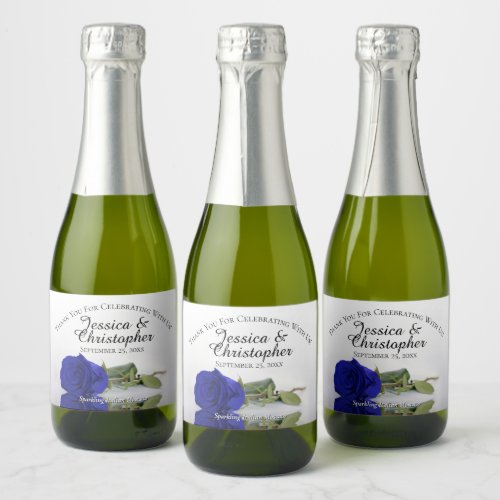 Royal Blue Rose Classy Wedding Thank You Mini Sparkling Wine Label