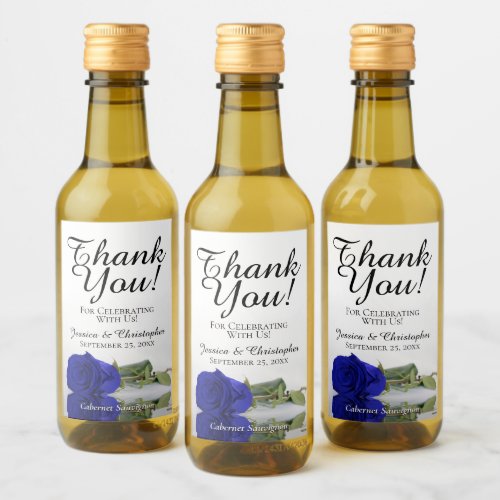 Royal Blue Rose Elegant Wedding Thank You Mini Wine Label