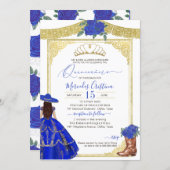 Royal Blue Rose Elegant Western Charro Quinceanera Invitation (Front/Back)