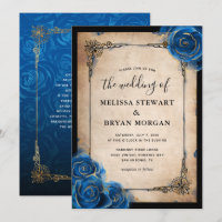 Royal Blue Rose Gold Black Vintage Elegant Wedding