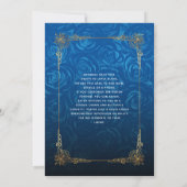 Royal Blue Rose Gold Black Vintage Elegant Wedding Invitation (Back)