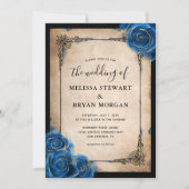 Royal Blue Rose Gold Black Vintage Elegant Wedding Invitation (Front)