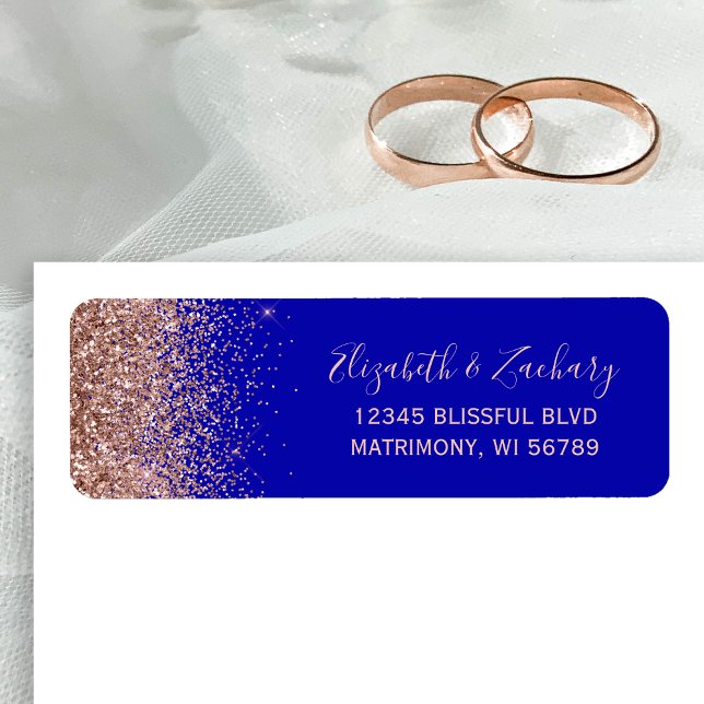 Royal Blue Rose Gold Glitter Return Address Label (Creator Uploaded)