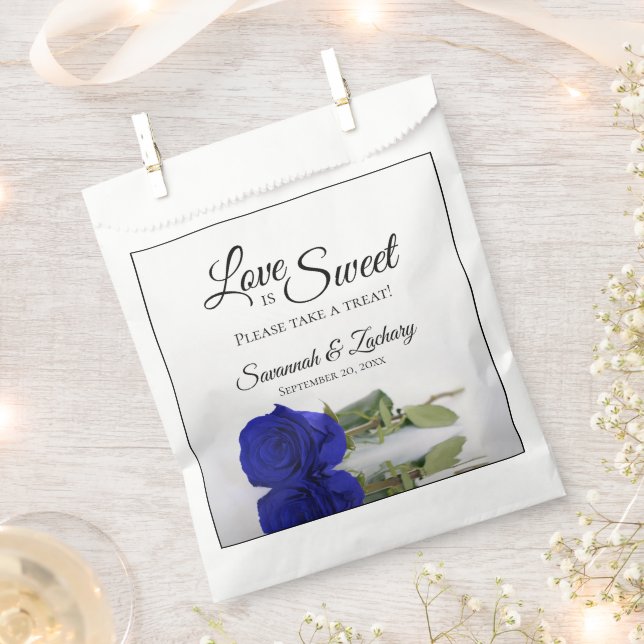 Royal Blue Rose Love is Sweet Take a Treat Wedding Favor Bag (Clipped)