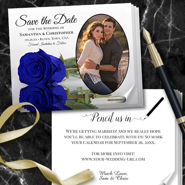 Royal Blue Rose Photo Save The Date BUDGET Flyer (Creator Uploaded)