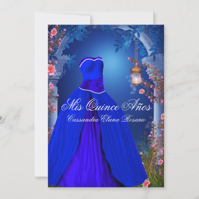 Royal Blue Rose Quinceanera Invitation (Front)