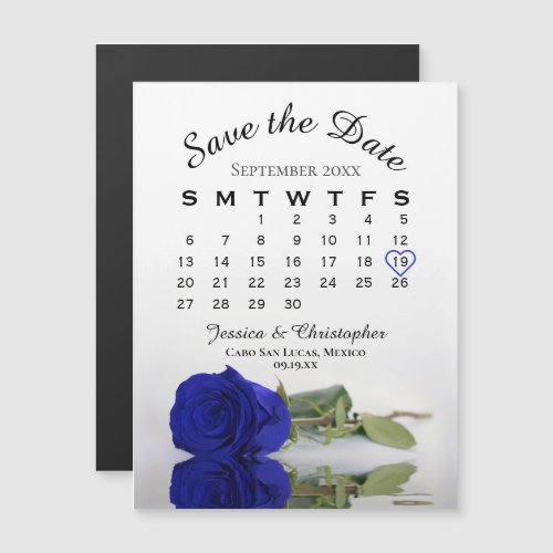 Royal Blue Rose Save the Date Calendar Magnet