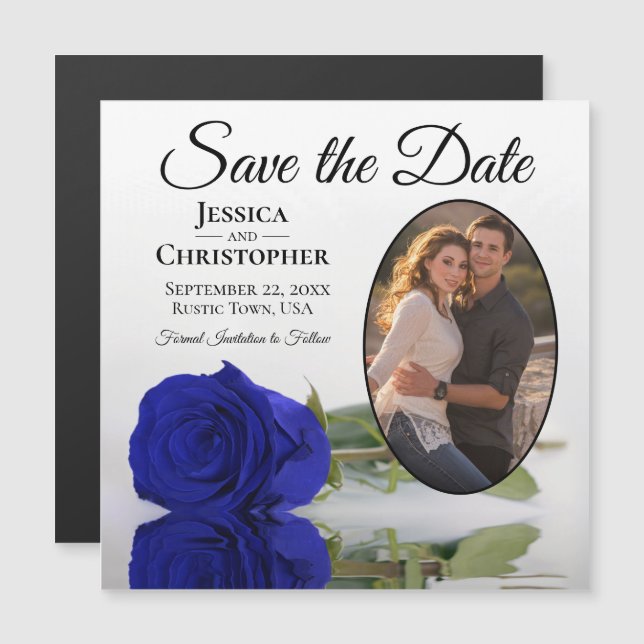 Royal Blue Rose Wedding Save The Date Photo Magnet (Front/Back)