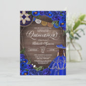 Royal Blue Rose Western Charro Rustic Quinceanera  Invitation (Standing Front)