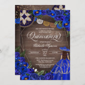 Royal Blue Rose Western Charro Rustic Quinceanera  Invitation (Front/Back)