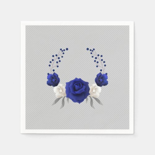 royal blue rose white flowers grey wedding napkins