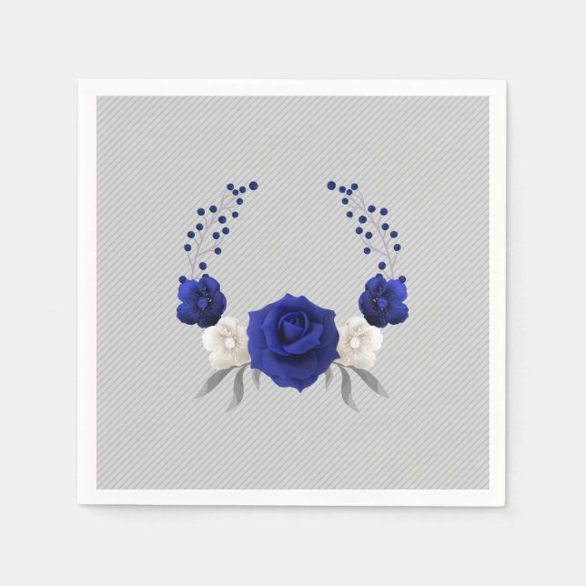 royal blue rose white flowers grey wedding napkins (Front)