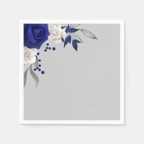 royal blue rose white flowers grey wedding napkins