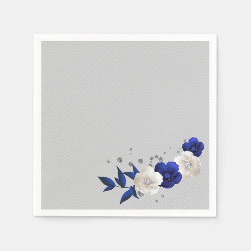 royal blue rose white flowers grey wedding napkins