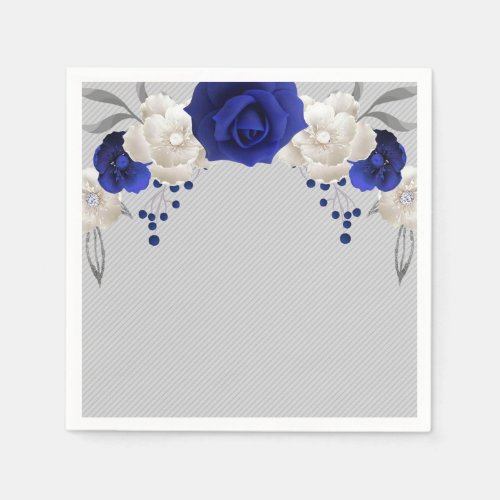 royal blue rose white flowers grey wedding napkins