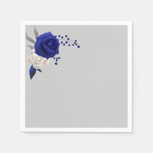 royal blue rose white flowers grey wedding napkins