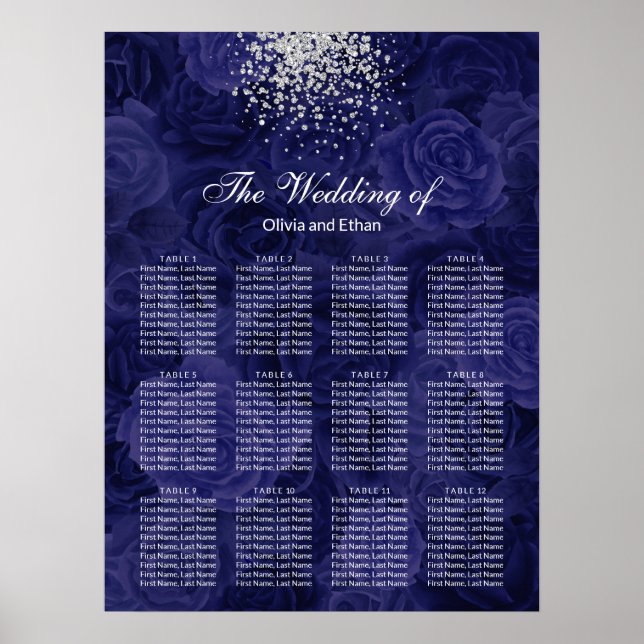 Royal Blue Roses and a Splash of Silver Glitter Poster (Front)