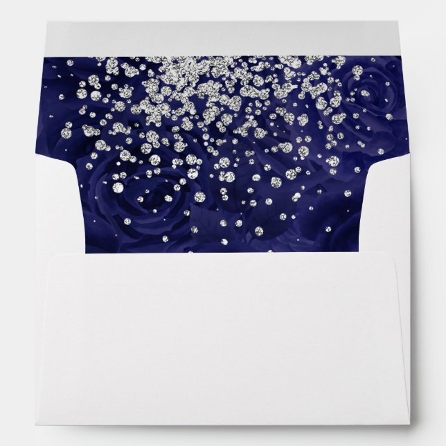 Royal Blue Roses and Silver Glitter Envelope (Back (Bottom))