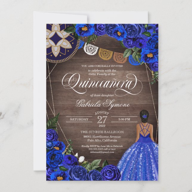 Royal Blue Roses Country Charro Quinceanera Invitation (Front)