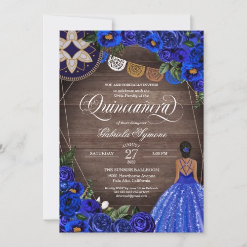 Royal Blue Roses Country Charro Quinceanera Invitation