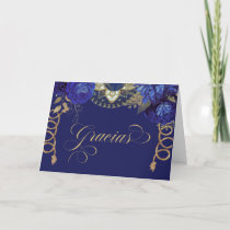 Royal Blue Roses Elegant Charro Western Spanish Thank You Card