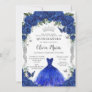 Royal Blue Roses Floral Dress Quinceañera Silver Invitation