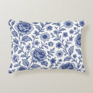 Royal Blue Roses Floral Pattern Accent Pillow