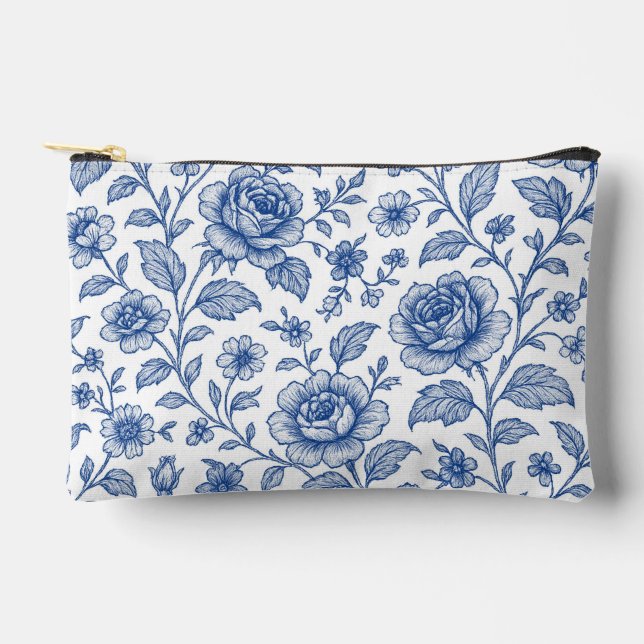 Royal Blue Roses Floral Pattern  Accessory Pouch (Front)
