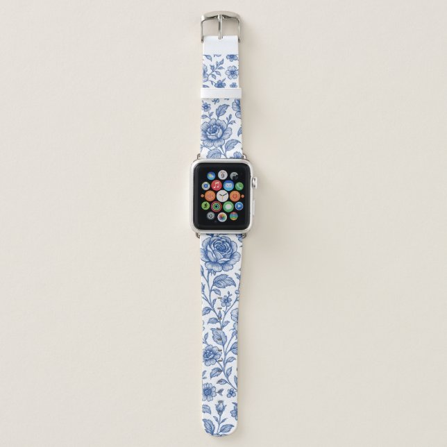 Royal Blue Roses Floral Pattern  Apple Watch Band (Front)