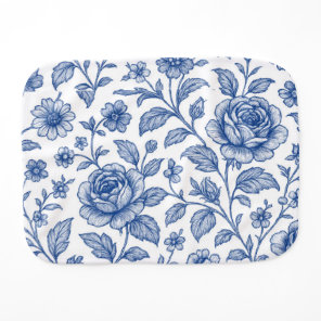 Royal Blue Roses Floral Pattern Baby Burp Cloth