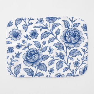 Royal Blue Roses Floral Pattern Baby Burp Cloth
