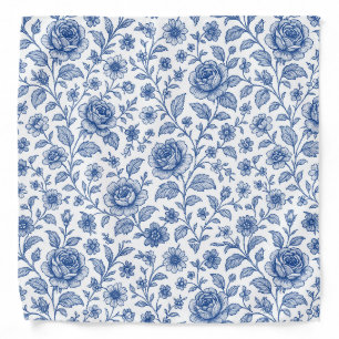 Royal Blue Roses Floral Pattern Bandana