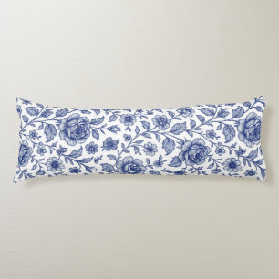 Royal Blue Roses Floral Pattern Body Pillow