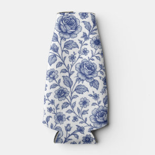Royal Blue Roses Floral Pattern Bottle Cooler